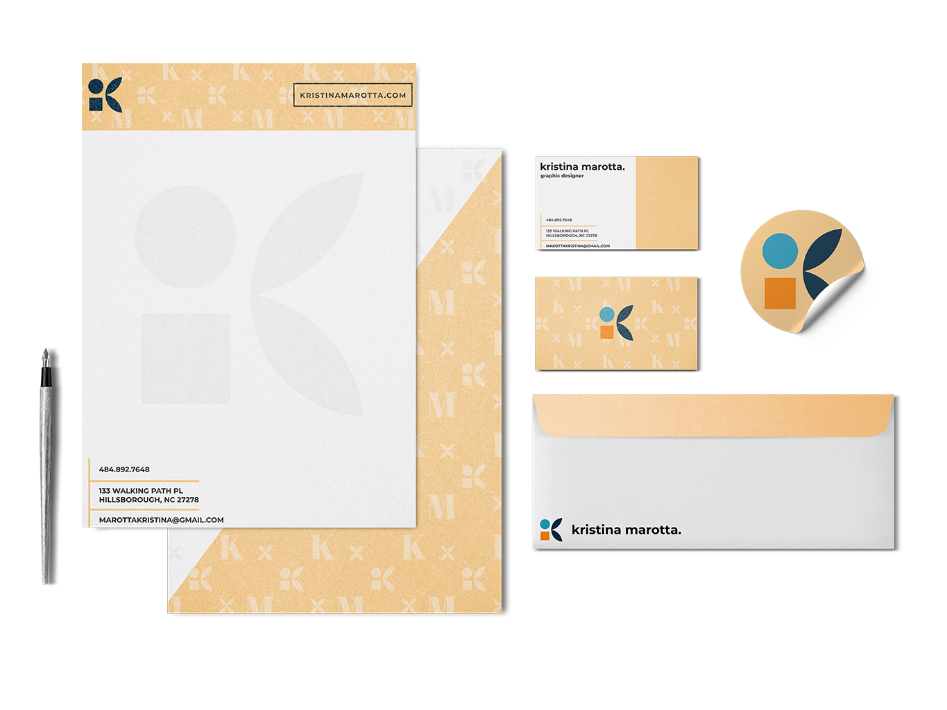 Kristina Marotta stationery branding materials, collateral